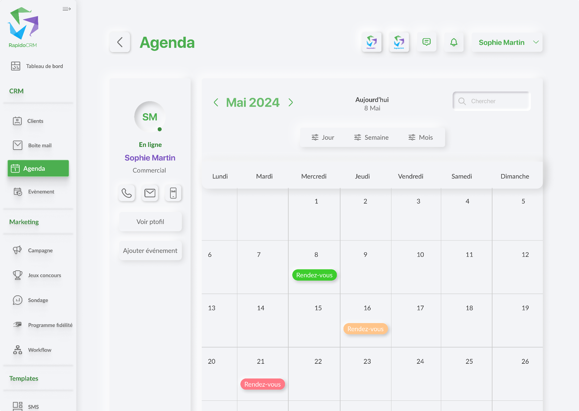 Agenda commercial RapidoCRM