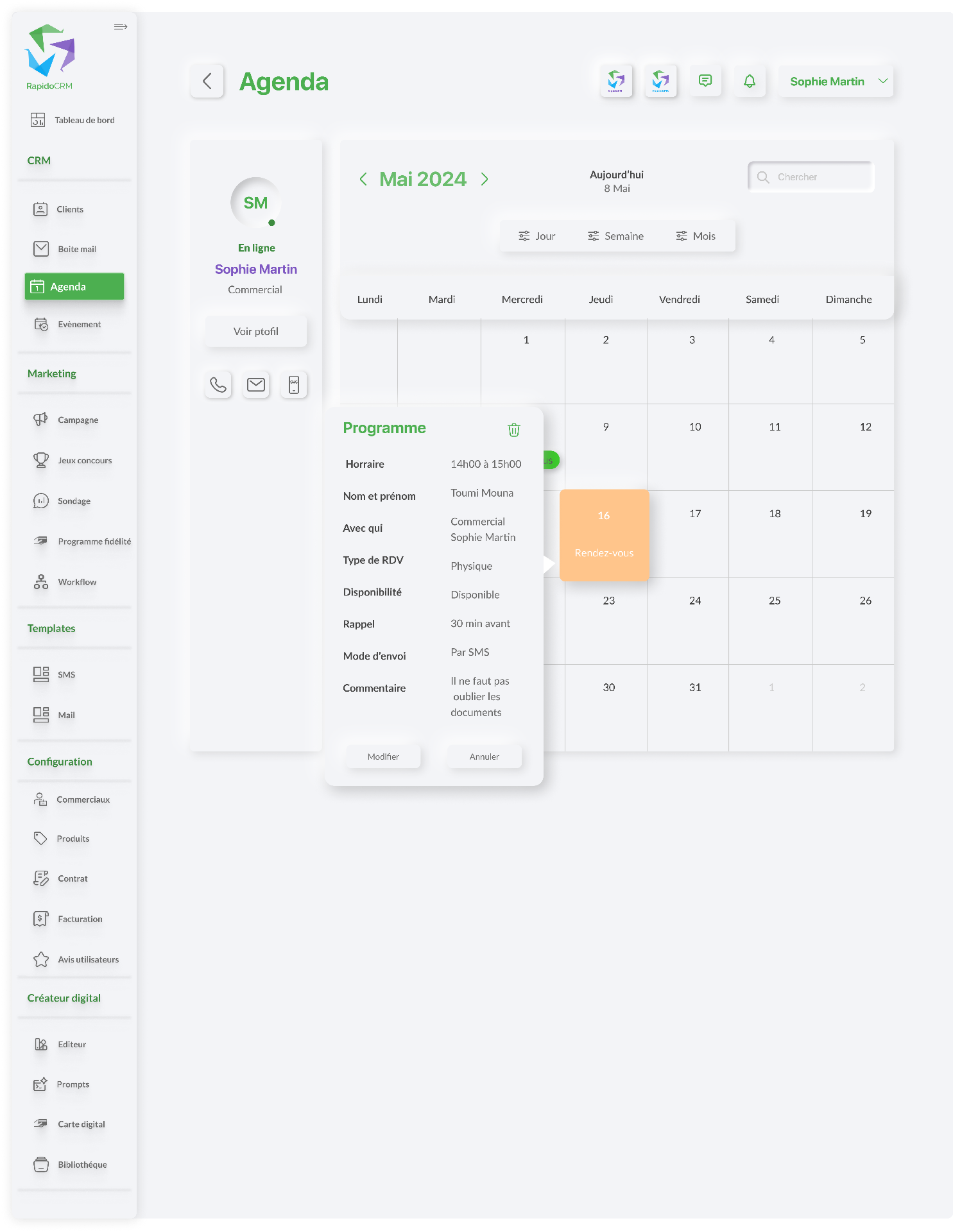 Détail d'un rendez-vous RapidoCRM
