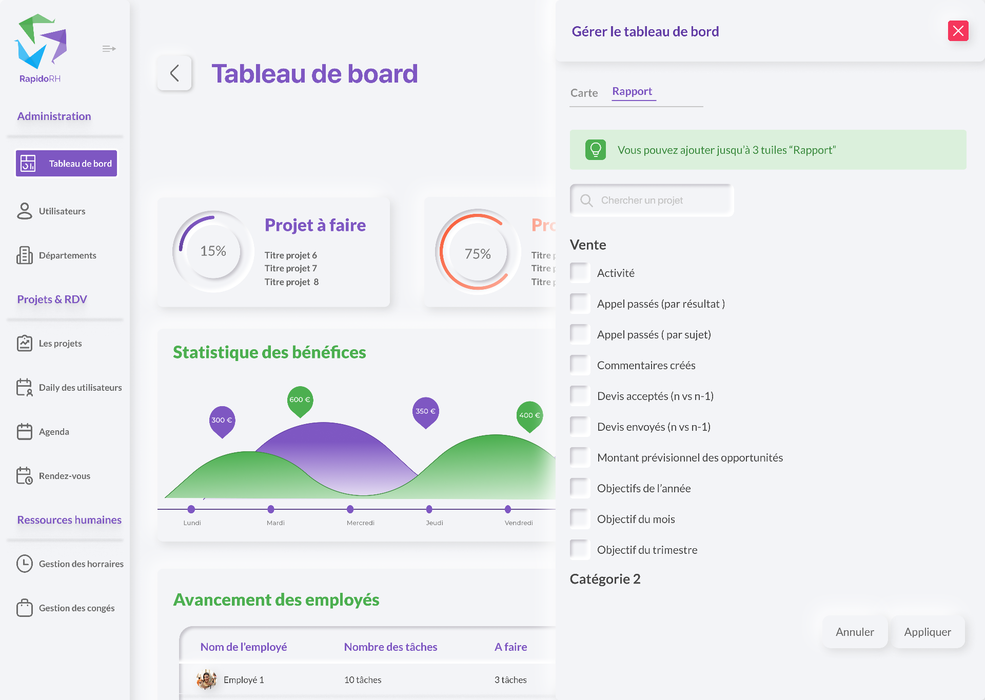 Tableau de bord RapidoRH