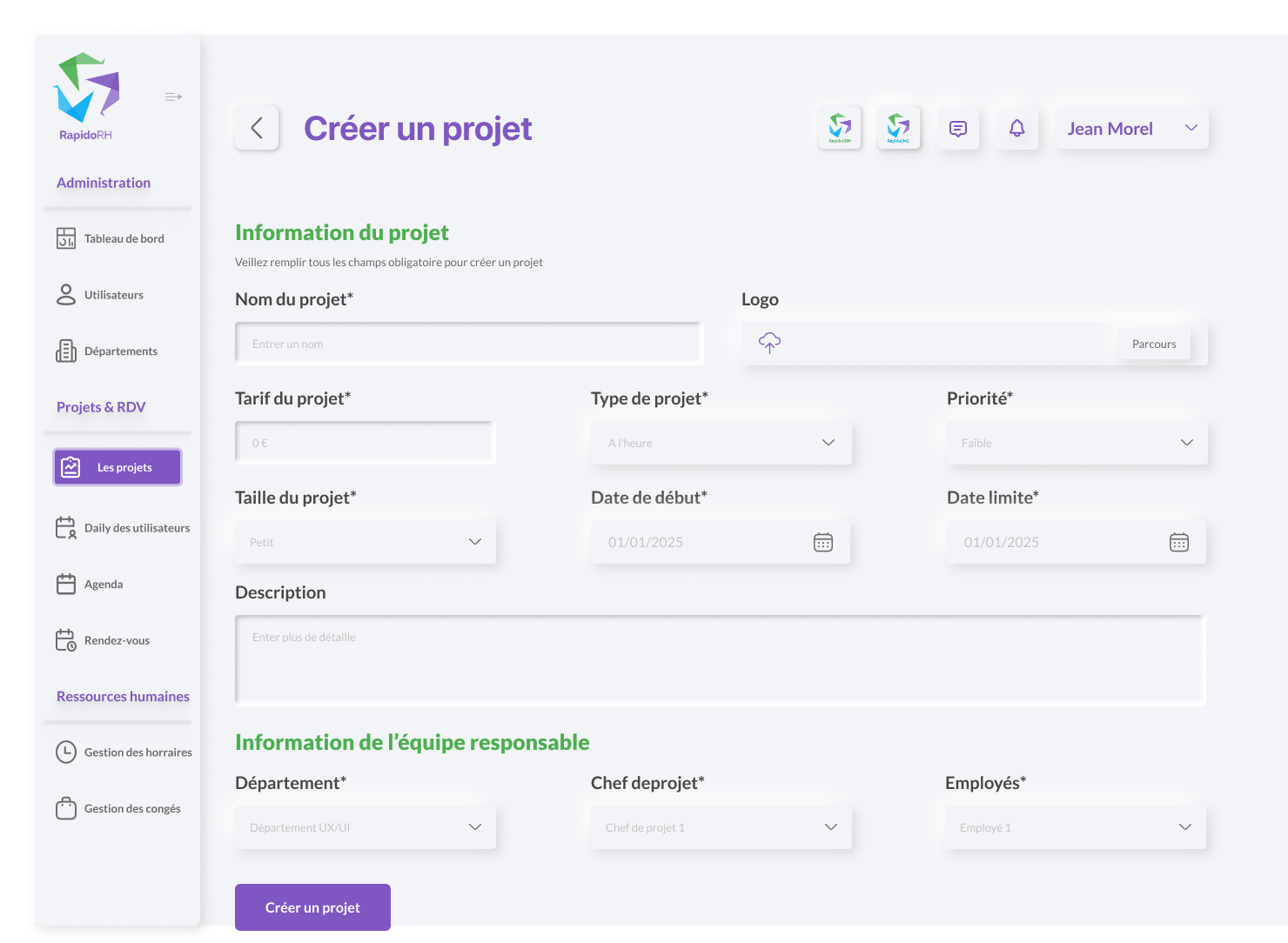 Création d'un projet RapidoRH
