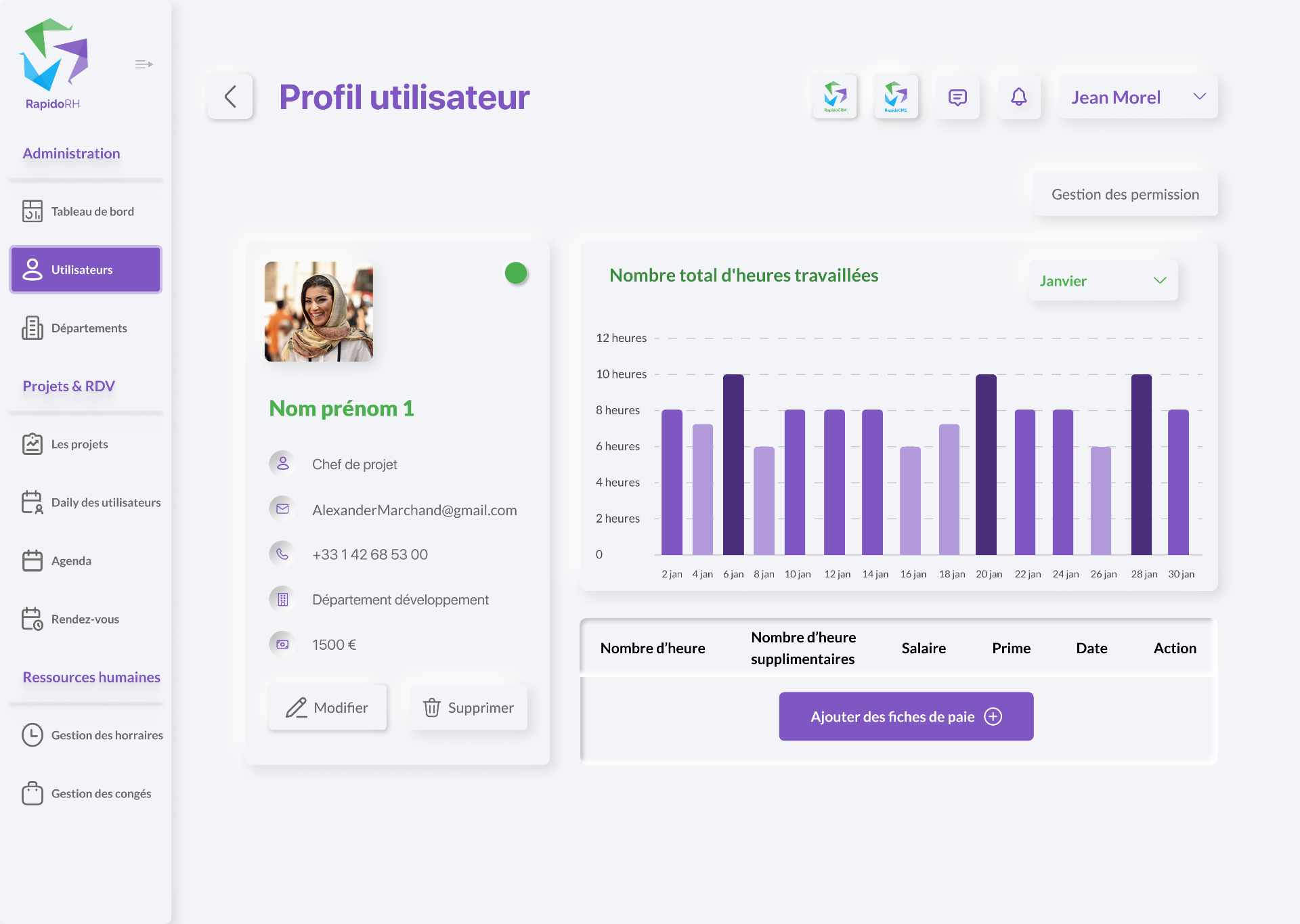 Profil utilisateur RapidoRH
