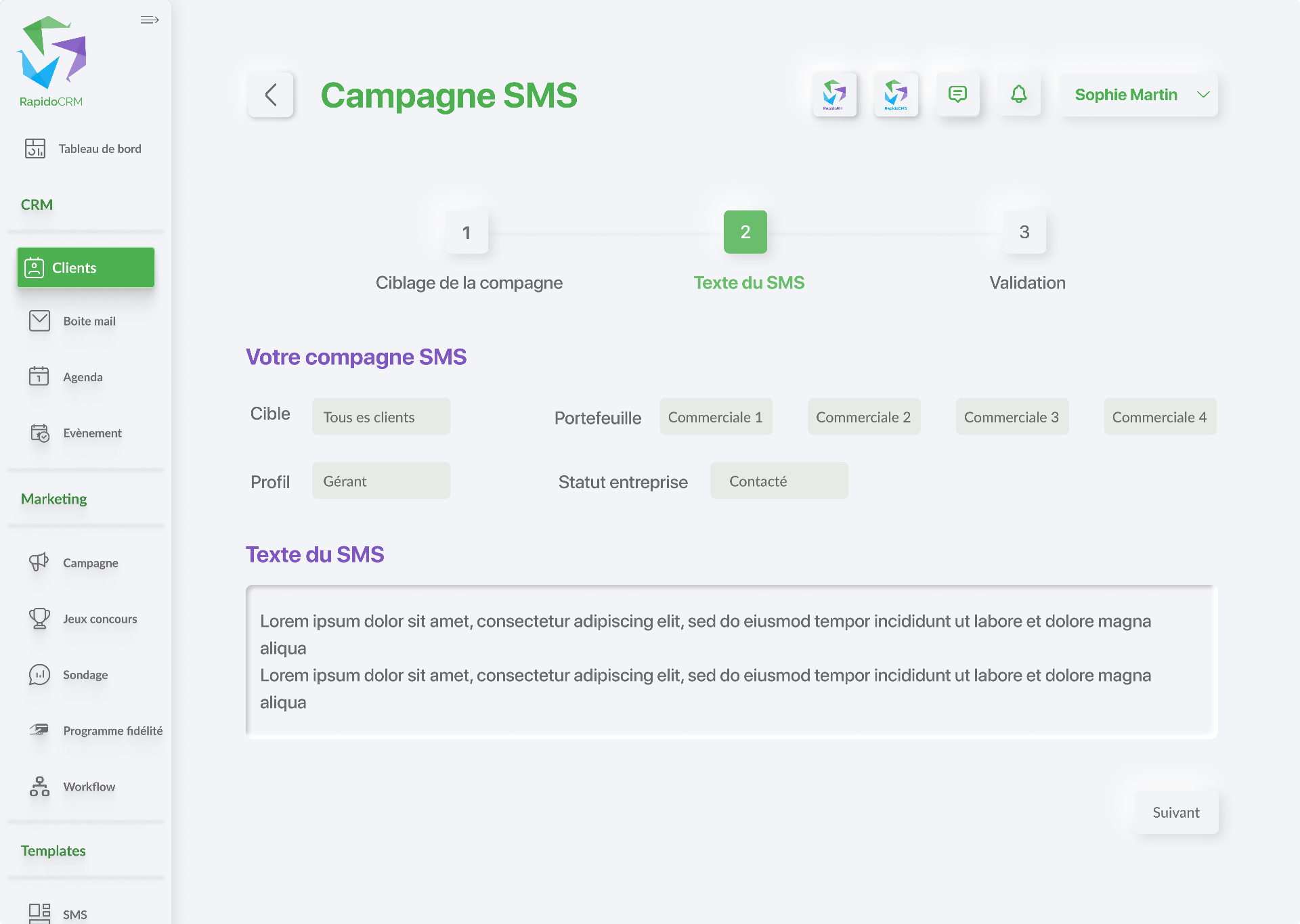 Création de campagne SMS RapidoCRM
