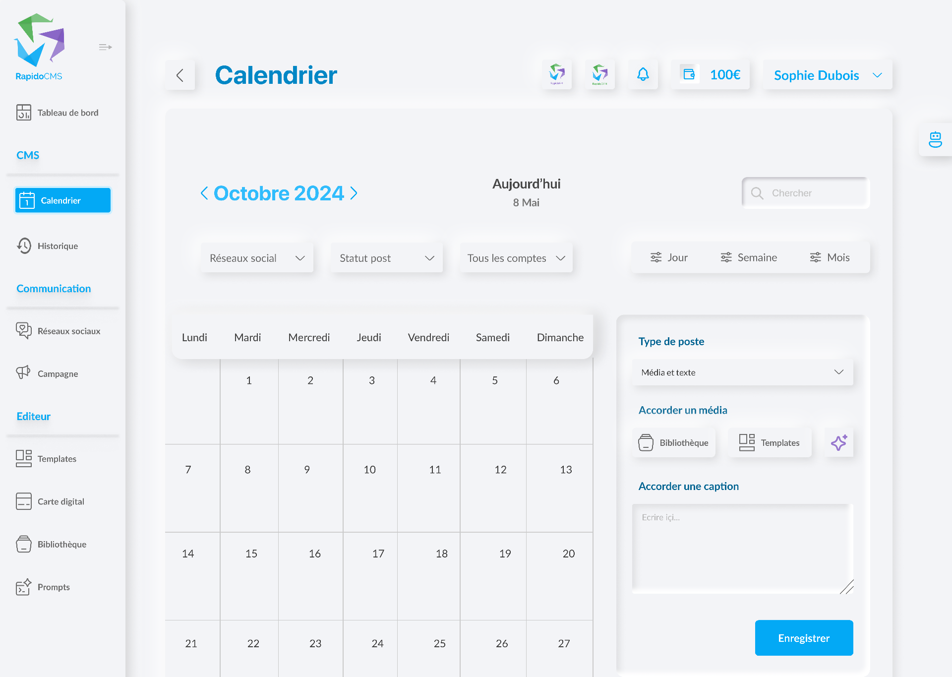 Calendrier éditorial RapidoCMS