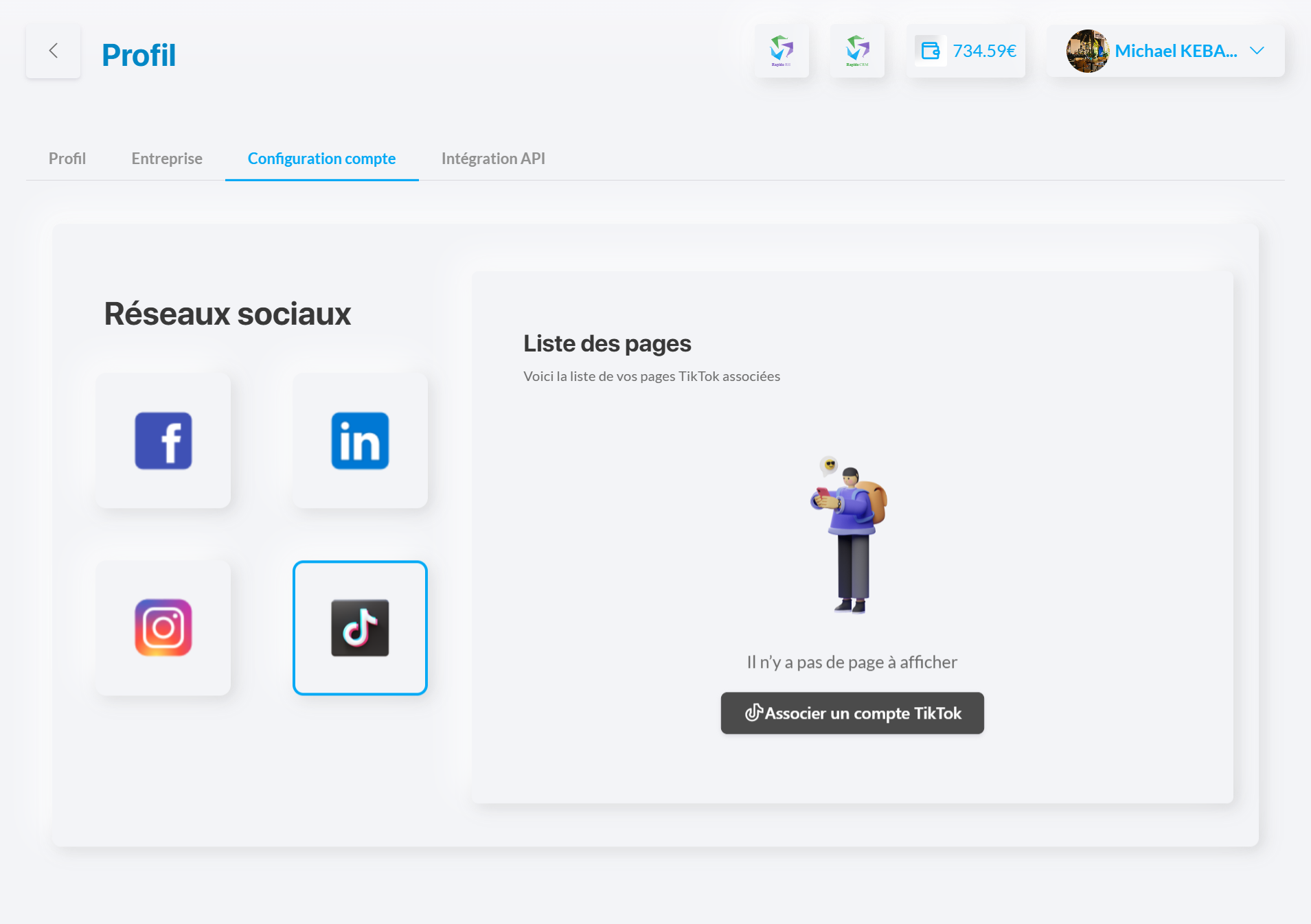 Profil et connexion des réseaux sociaux RapidoCMS