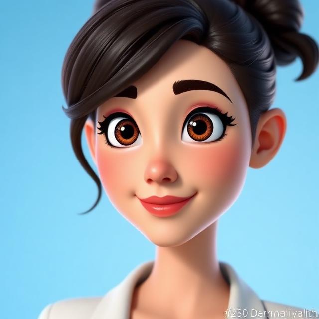 Portrait 3D style Pixar d'une femme concentrée devant un dashboard de statistiques, media buyer IA.